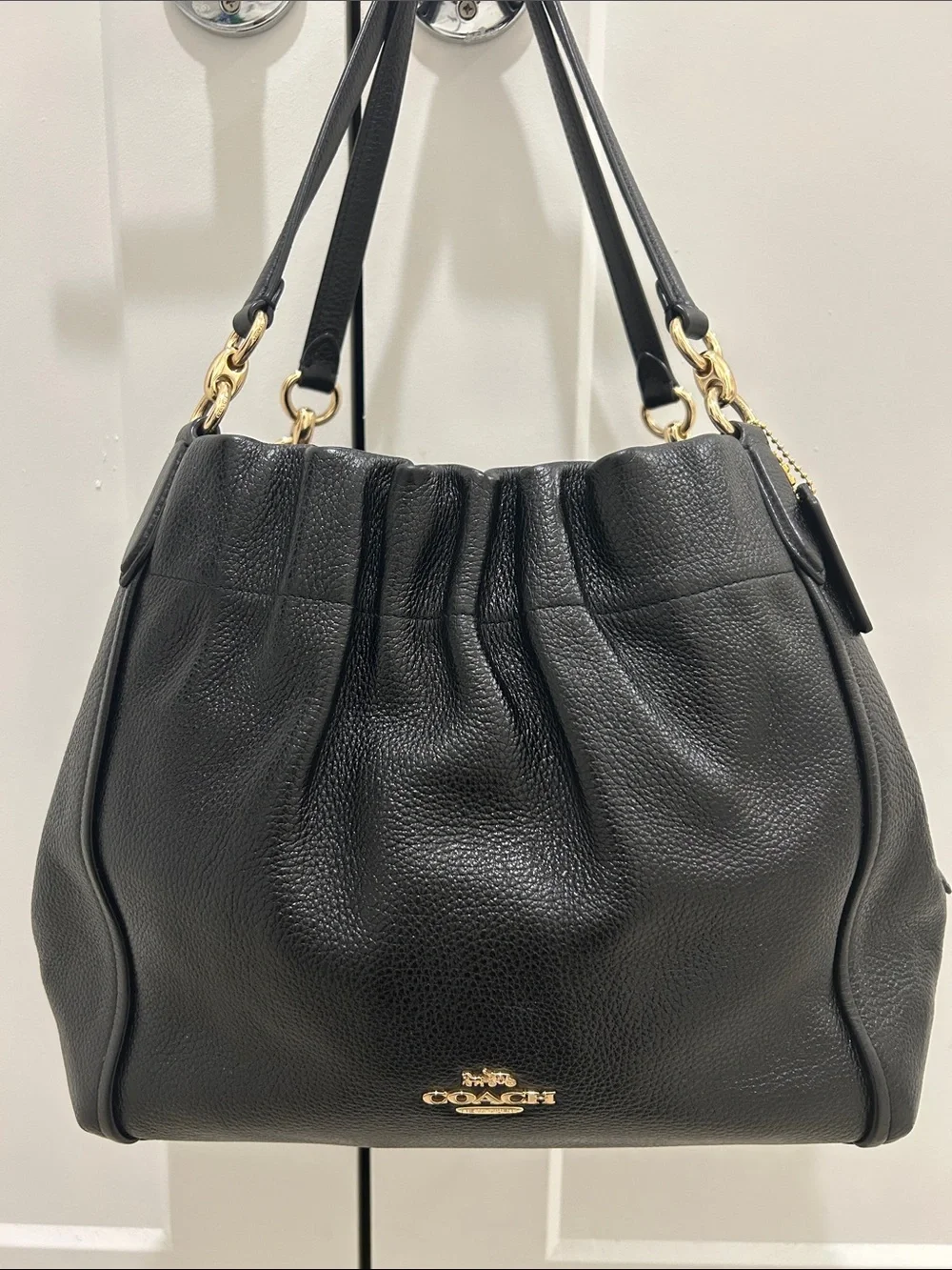 Coach Maya Shoulder Bag in Black Pebbled Leather